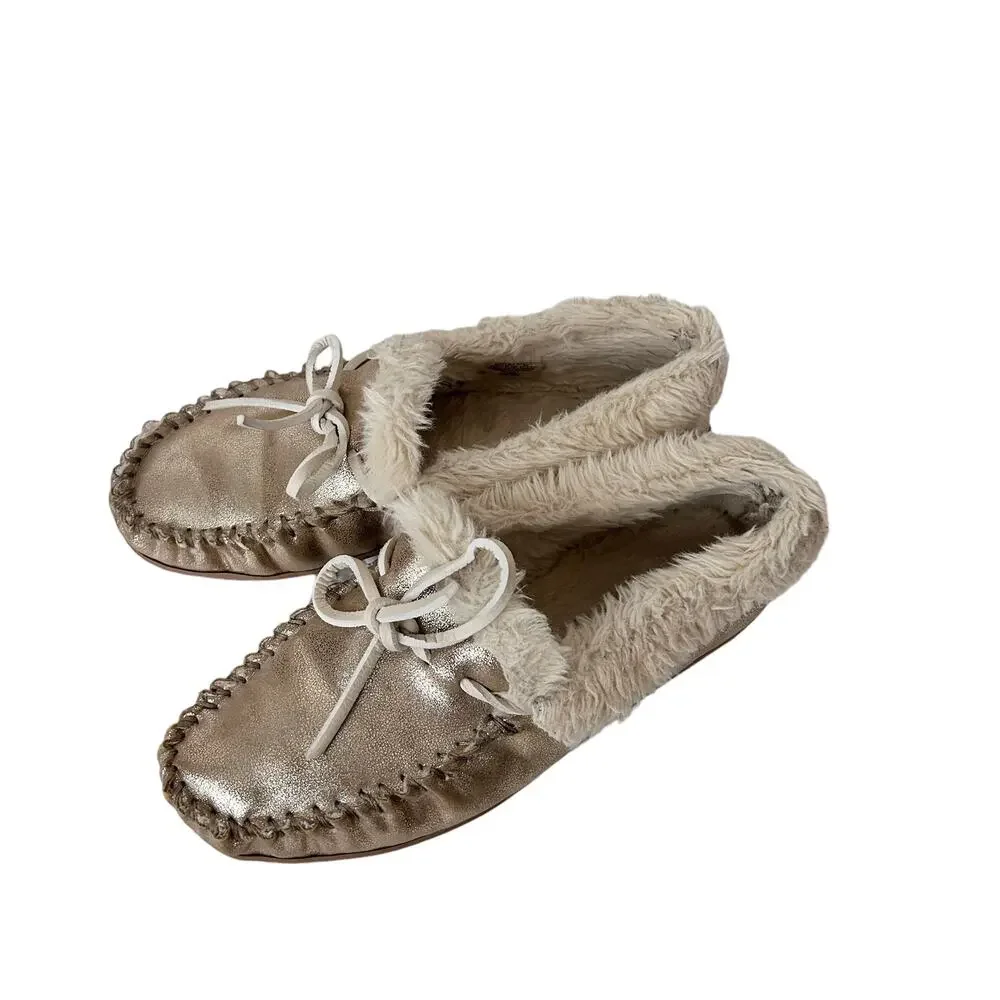 J. Crew Gold Metallic Slipper Moccasins Sz 7